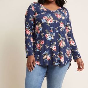 Embracing Basic Long Sleeve Top in Navy Bloom